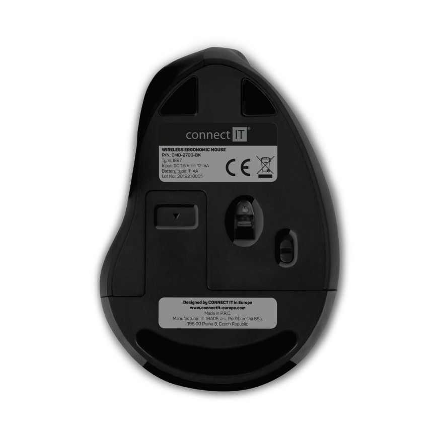 CONNECT IT CMO-2700-BK - Ергономична безжична мишка 800/1200/1600 DPI 1xAA черен
