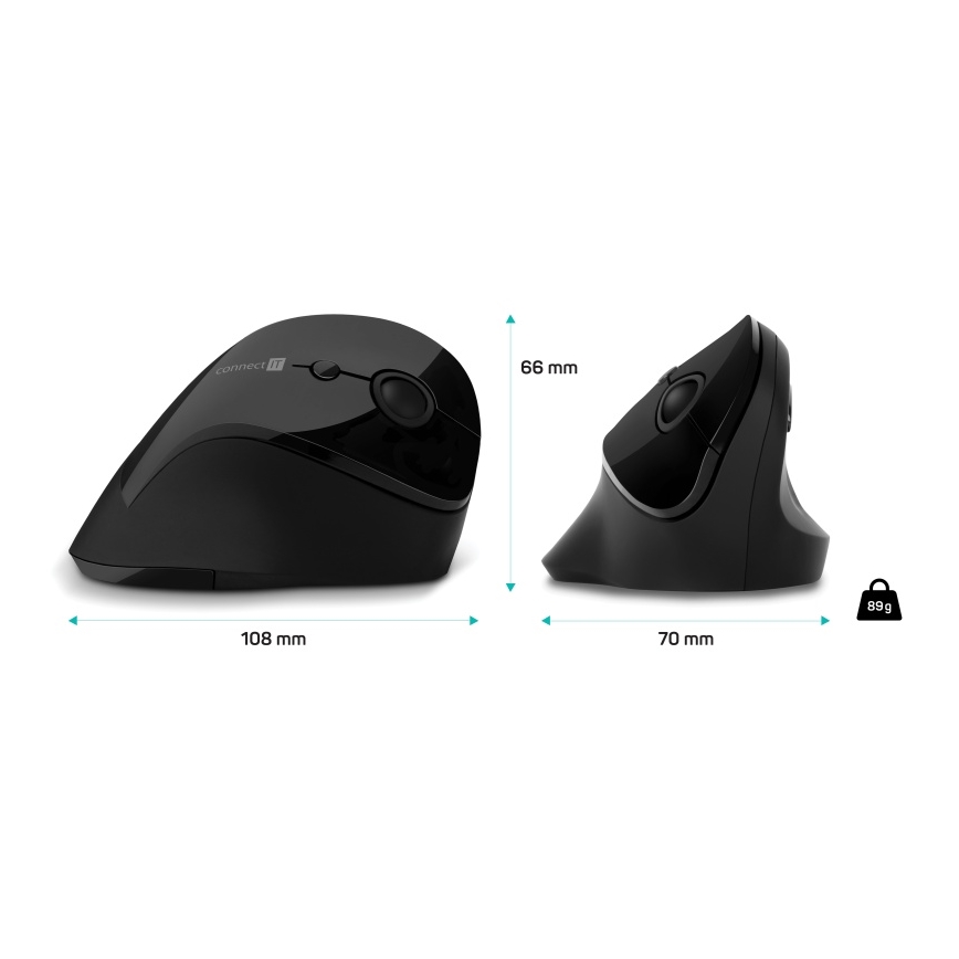 CONNECT IT CMO-2700-BK - Ергономична безжична мишка 800/1200/1600 DPI 1xAA черен