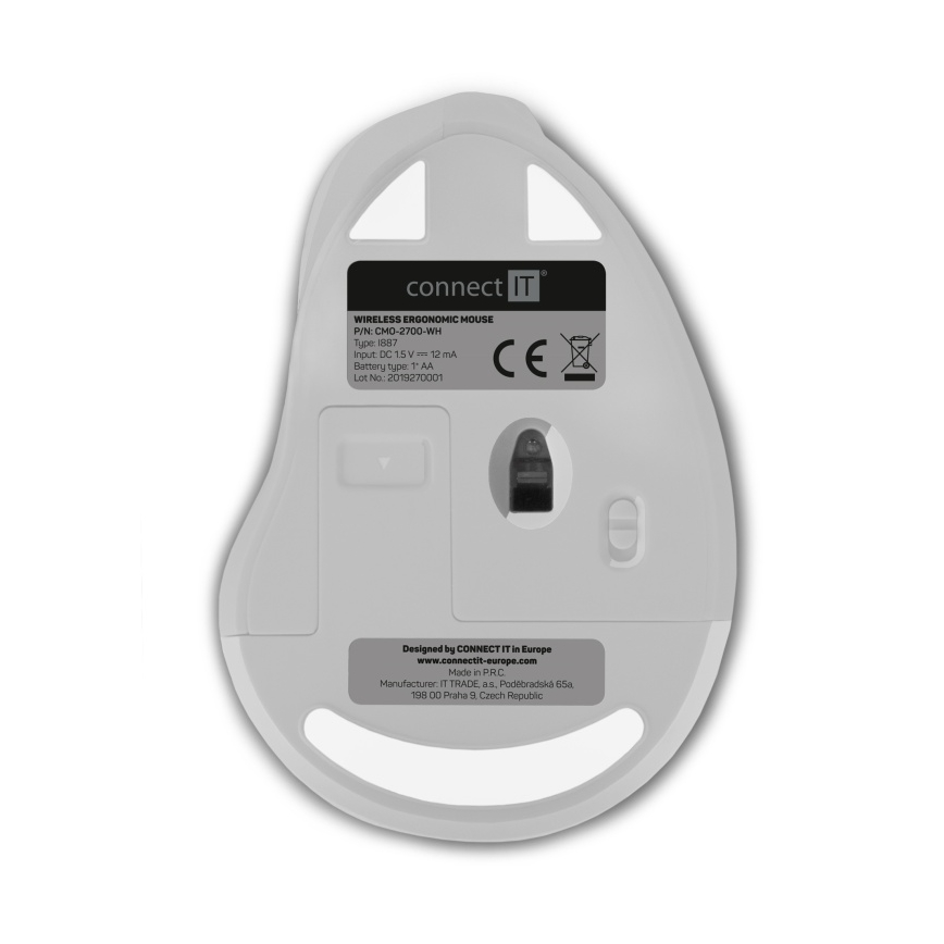 CONNECT IT CMO-2700-WH - Ергономична безжична мишка 800/1200/1600 DPI 1xAA бял