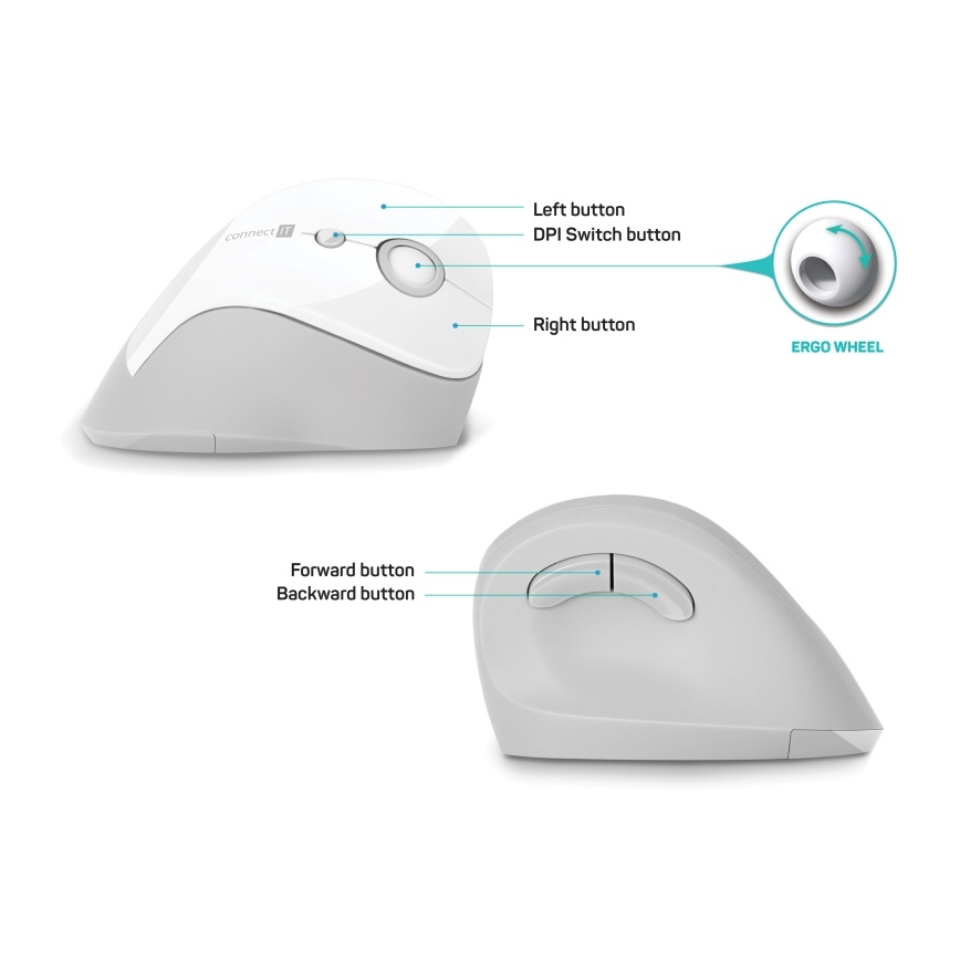 CONNECT IT CMO-2700-WH - Ергономична безжична мишка 800/1200/1600 DPI 1xAA бял