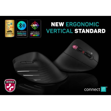 CONNECT IT CMO-2880-BK - Ергономична безжична мишка Verti TriMode 1000/1600/2400 DPI 2xAAA черна