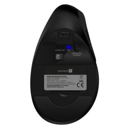 CONNECT IT CMO-2880-BK - Ергономична безжична мишка Verti TriMode 1000/1600/2400 DPI 2xAAA черна