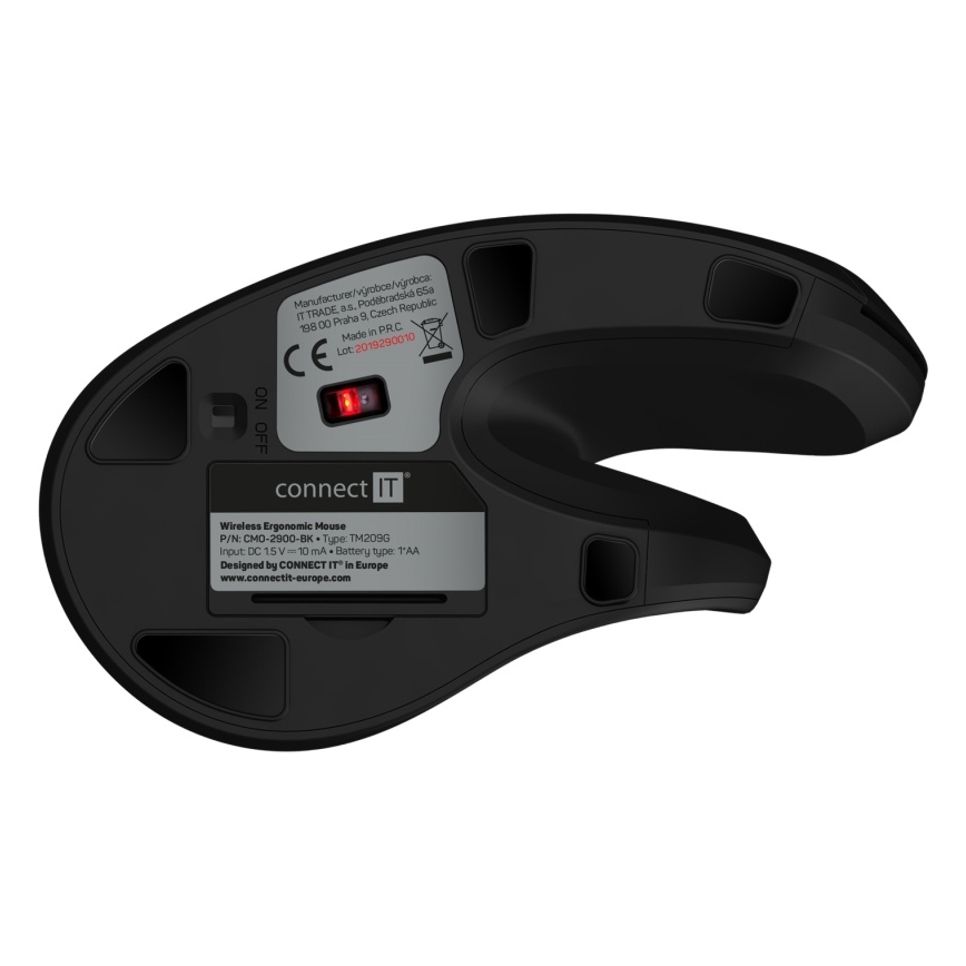 CONNECT IT CMO-2900-BK - Ергономична безжична мишка 800/1200/1600 DPI 1xAA черен