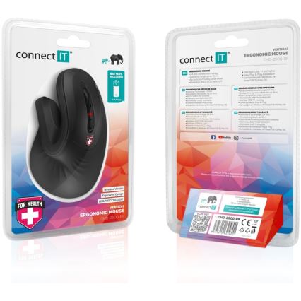 CONNECT IT CMO-2900-BK - Ергономична безжична мишка 800/1200/1600 DPI 1xAA черен