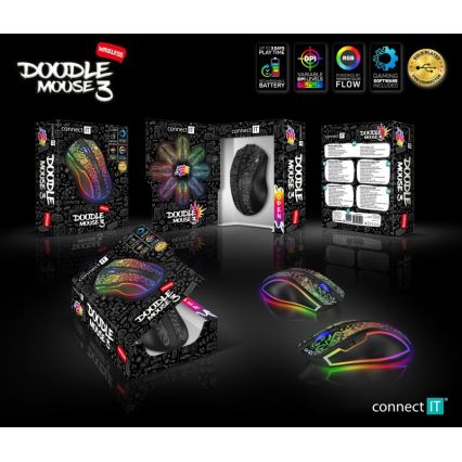 CONNECT IT CMO-3530-DD - LED RGB Презареждаща се безжична геймърска мишка 800/1200/1600/2400/4800 DPI 600 mAh черен