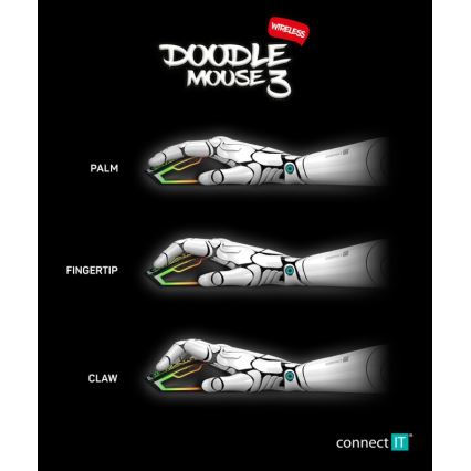 CONNECT IT CMO-3530-DD - LED RGB Презареждаща се безжична геймърска мишка 800/1200/1600/2400/4800 DPI 600 mAh черен