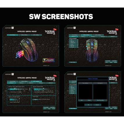 CONNECT IT CMO-3530-DD - LED RGB Презареждаща се безжична геймърска мишка 800/1200/1600/2400/4800 DPI 600 mAh черен