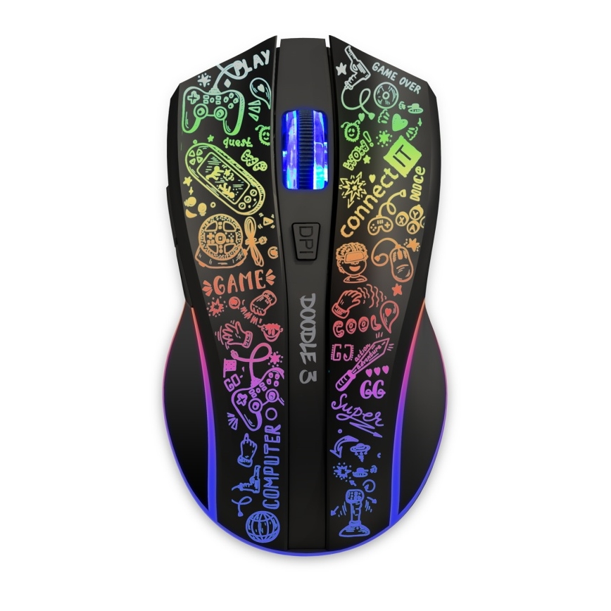 CONNECT IT CMO-3530-DD - LED RGB Презареждаща се безжична геймърска мишка 800/1200/1600/2400/4800 DPI 600 mAh черен