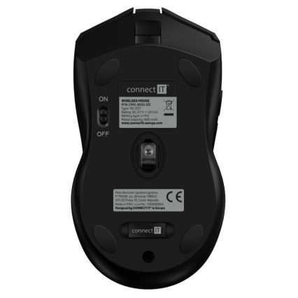 CONNECT IT CMO-3530-DD - LED RGB Презареждаща се безжична геймърска мишка 800/1200/1600/2400/4800 DPI 600 mAh черен