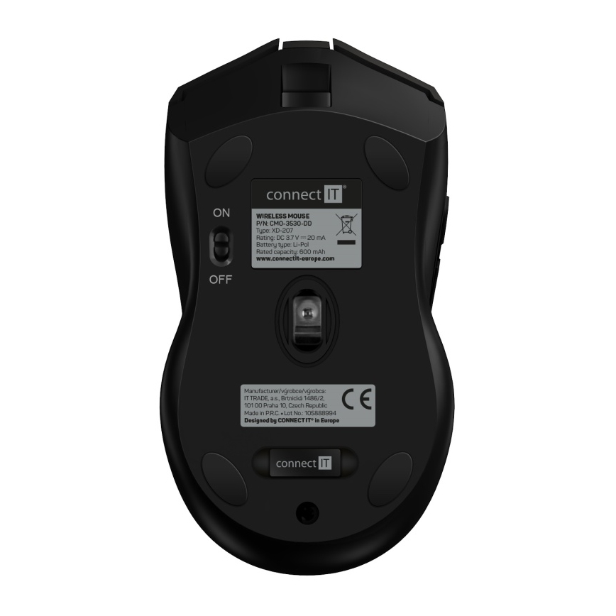 CONNECT IT CMO-3530-DD - LED RGB Презареждаща се безжична геймърска мишка 800/1200/1600/2400/4800 DPI 600 mAh черен