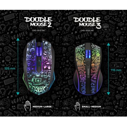 CONNECT IT CMO-3530-DD - LED RGB Презареждаща се безжична геймърска мишка 800/1200/1600/2400/4800 DPI 600 mAh черен