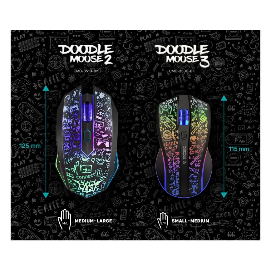 CONNECT IT CMO-3530-DD - LED RGB Презареждаща се безжична геймърска мишка 800/1200/1600/2400/4800 DPI 600 mAh черен