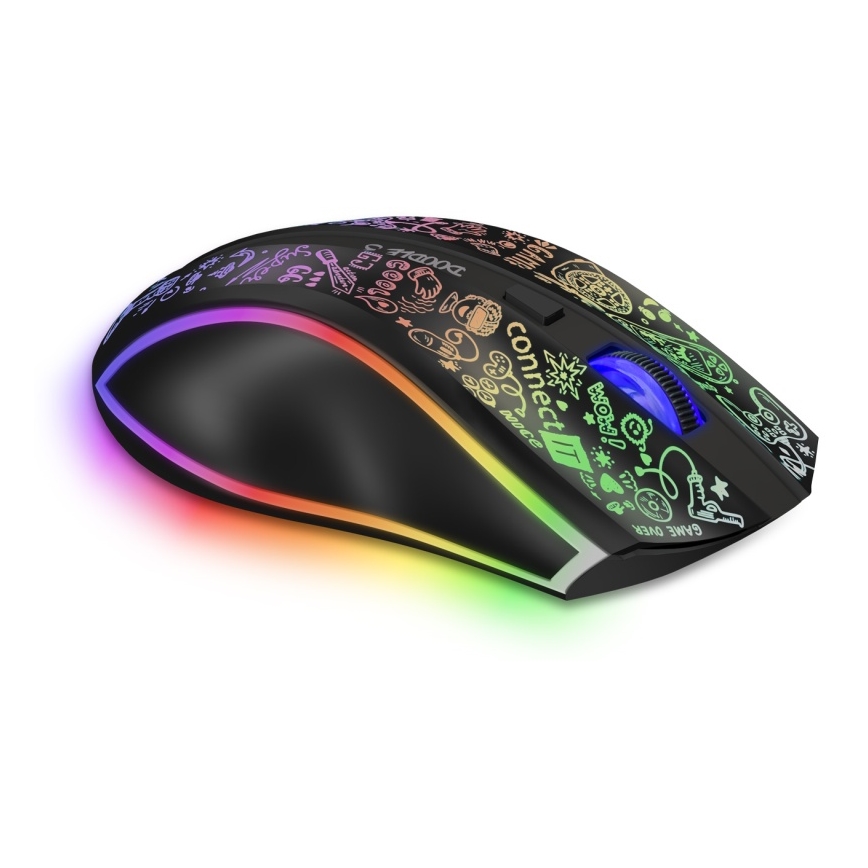 CONNECT IT CMO-3530-DD - LED RGB Презареждаща се безжична геймърска мишка 800/1200/1600/2400/4800 DPI 600 mAh черен