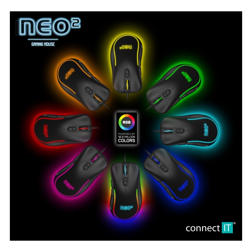 CONNECT IT CMO-3589-BK - LED RGB Жична геймърска мишка 200-7200 DPI черен