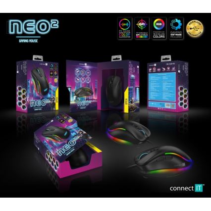 CONNECT IT CMO-3589-BK - LED RGB Жична геймърска мишка 200-7200 DPI черен