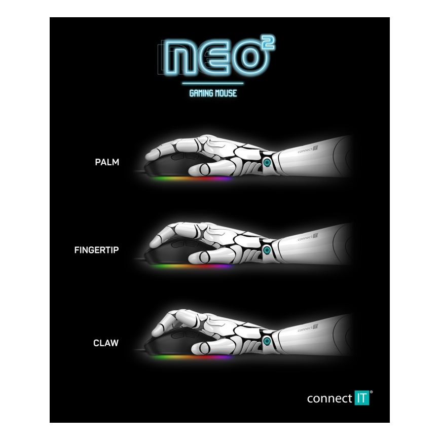 CONNECT IT CMO-3589-BK - LED RGB Жична геймърска мишка 200-7200 DPI черен