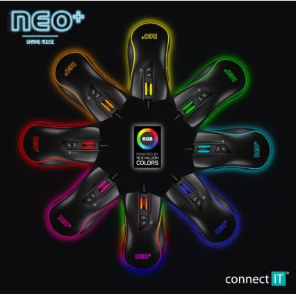 CONNECT IT CMO-3591-BK - LED RGB жична геймърска мишка 500-7200 DPI черна