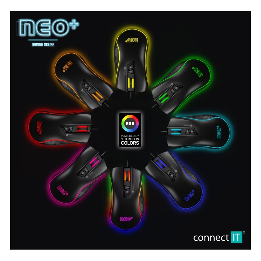 CONNECT IT CMO-3591-BK - LED RGB жична геймърска мишка 500-7200 DPI черна