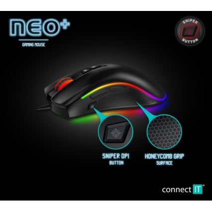 CONNECT IT CMO-3591-BK - LED RGB жична геймърска мишка 500-7200 DPI черна