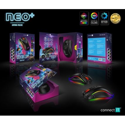 CONNECT IT CMO-3591-BK - LED RGB жична геймърска мишка 500-7200 DPI черна