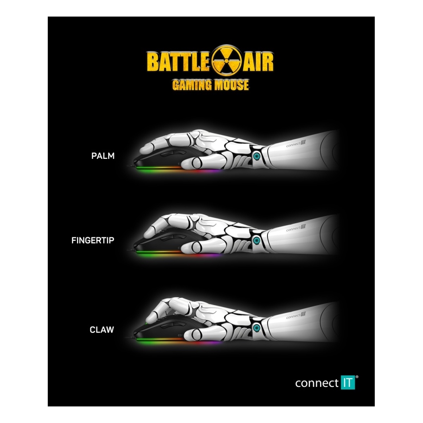 CONNECT IT CMO-5511-BK - LED RGB жична геймърска мишка 200-12800 DPI черна