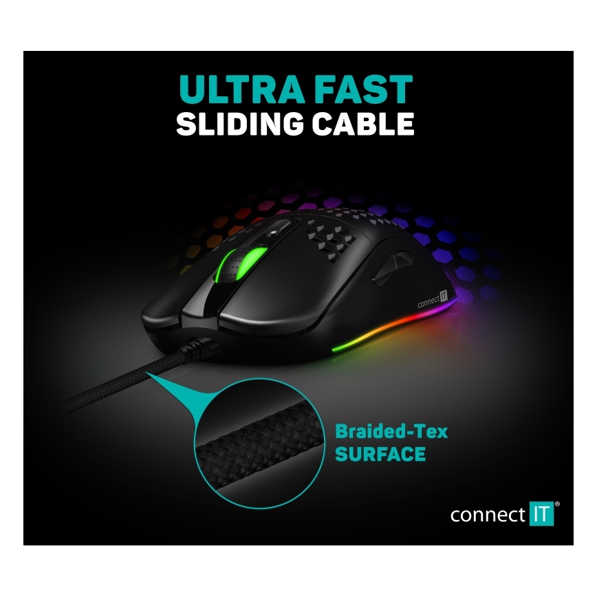 CONNECT IT CMO-5511-BK - LED RGB Жична геймърска мишка 200-12800 DPI черен