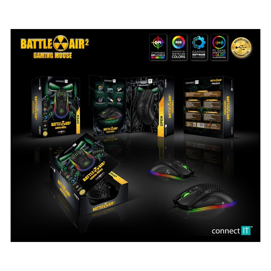 CONNECT IT CMO-5511-BK - LED RGB Жична геймърска мишка 200-12800 DPI черен