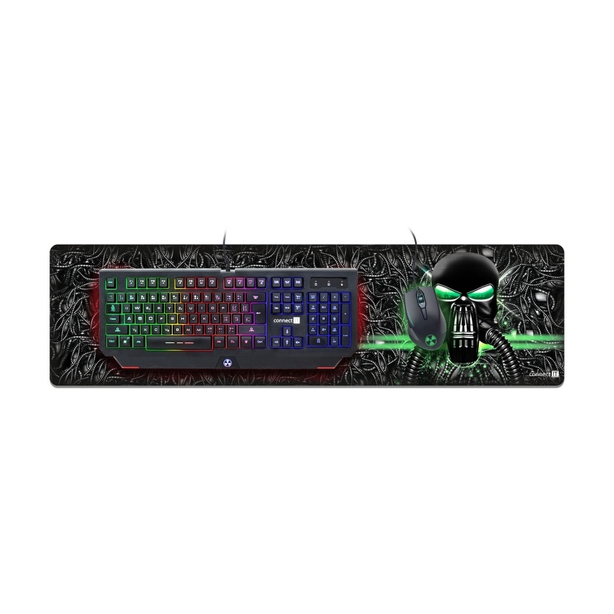 CONNECT IT CMP-1110-LG - Постелка за клавиатура и мишка 88,6x24,5 см черен/зелен