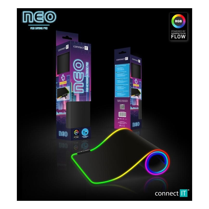CONNECT IT CMP-3100-LG - LED RGB Гейминг к-кт клавиатура и подложка за мишка 80x30 см черен