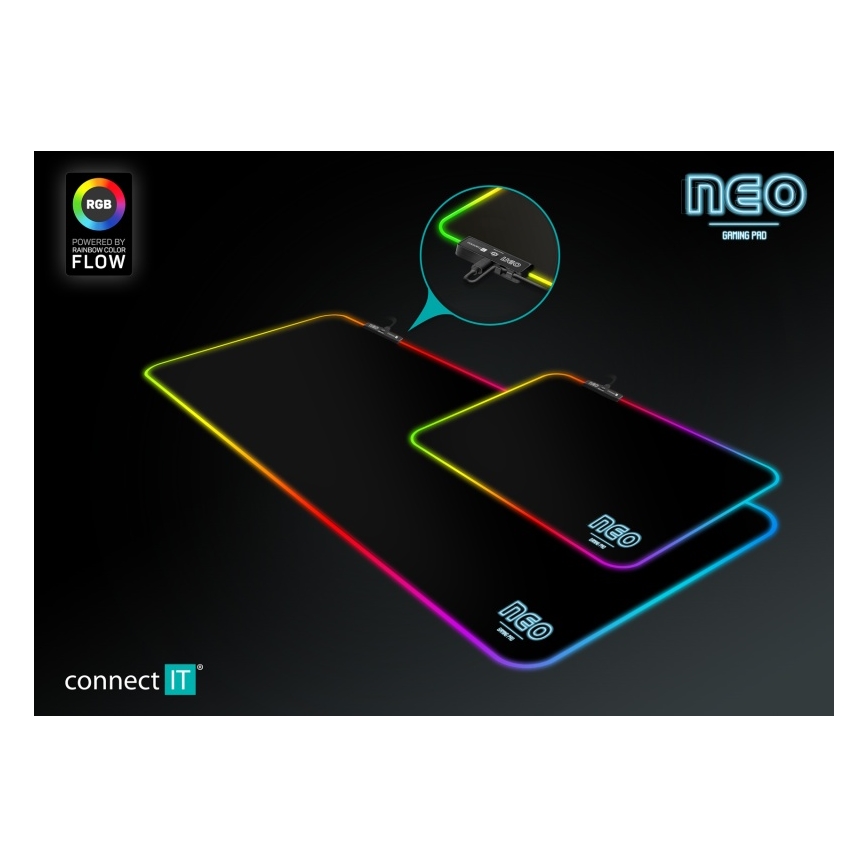 CONNECT IT CMP-3100-SM - LED RGB геймърска подложка за мишка 32x24,5 см черна