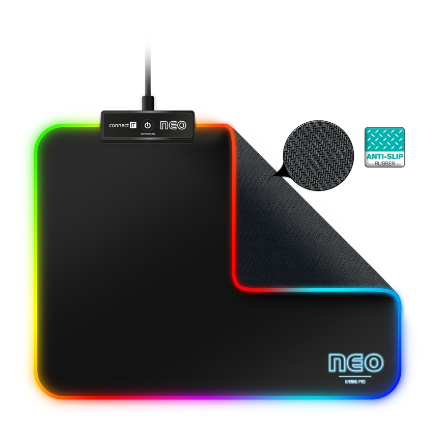 CONNECT IT CMP-3100-SM - LED RGB геймърска подложка за мишка 32x24,5 см черна