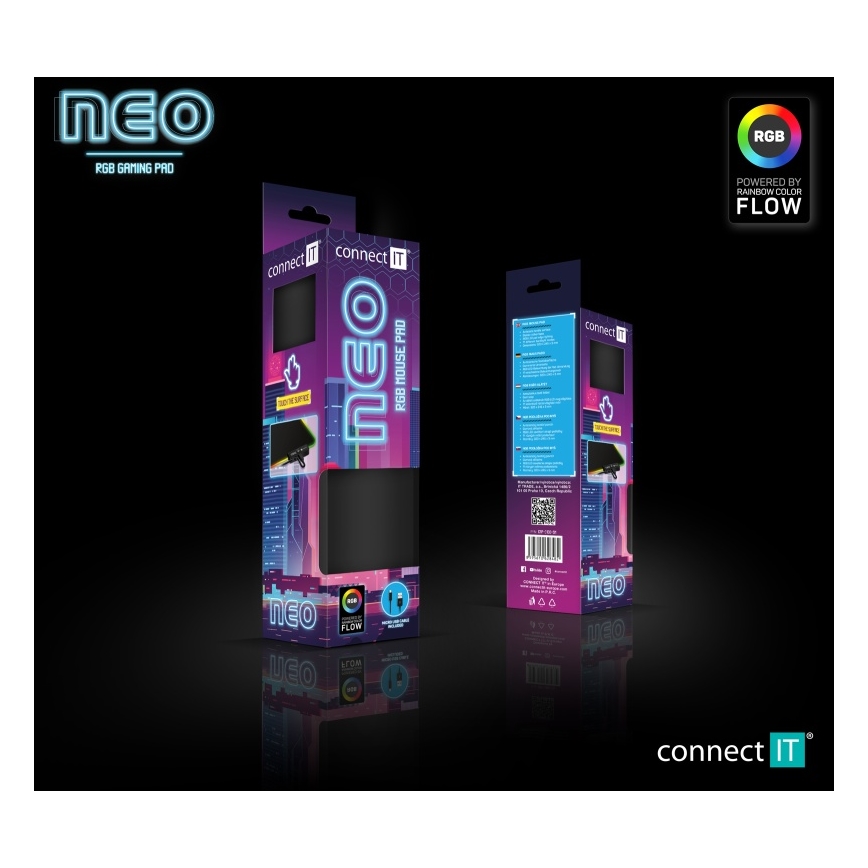 CONNECT IT CMP-3100-SM - LED RGB геймърска подложка за мишка 32x24,5 см черна