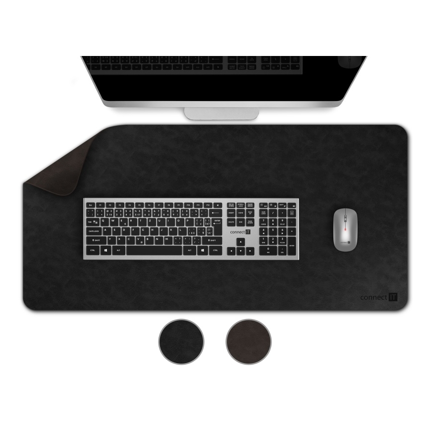 CONNECT IT CMP-4030-LG - Двустранна подложка за клавиатура и мишка 90x40 см черна/кафява