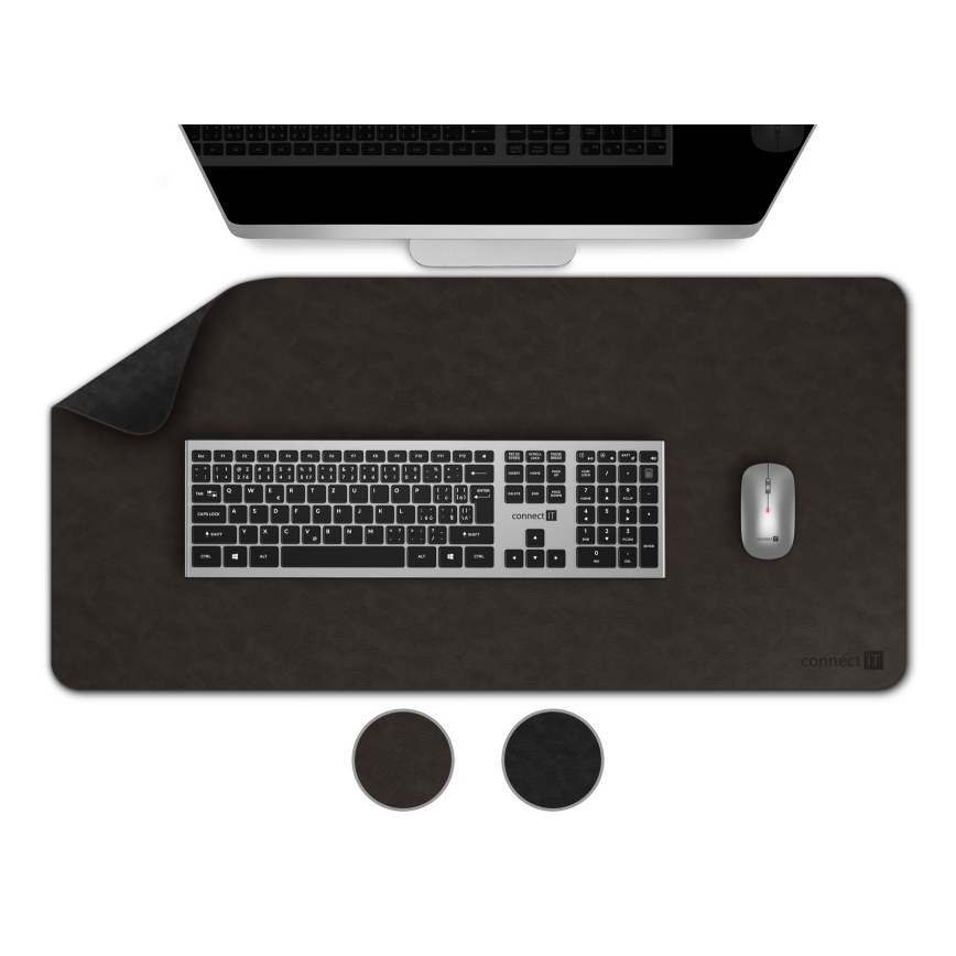 CONNECT IT CMP-4030-LG - Двустранна подложка за клавиатура и мишка 90x40 см черна/кафява