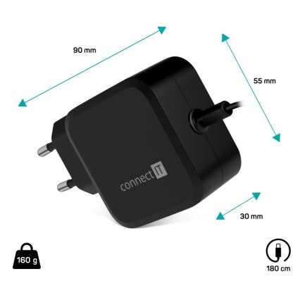 CONNECT IT CNP-1660-BK - Универсален захранващ адаптер за лаптопи USB-C 67W