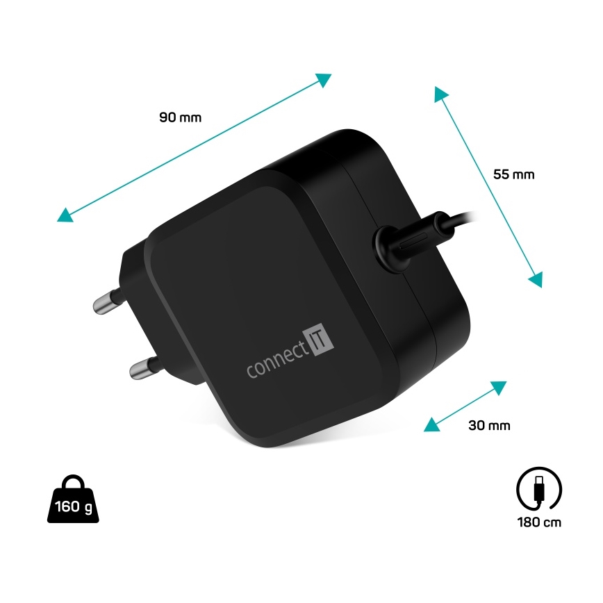 CONNECT IT CNP-1660-BK - Универсален захранващ адаптер за лаптопи USB-C 67W