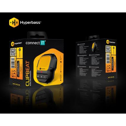 CONNECT IT HSP-1010-BK - Безжичен високоговорител с вграден микрофон ClipBEAT 2W/5V 560 mAh IPX7 черен/жълт