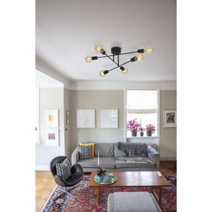 Cottex - Плафонен полилей BATON 6xE27/60W/230V черен