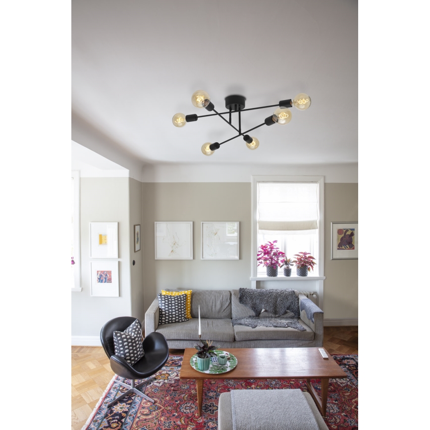 Cottex - Плафонен полилей BATON 6xE27/60W/230V черен