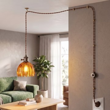 Cottex - Висяща лампа NORA с кабел и щепсел за включване в контакт, 1xE14/5W/230V, кафява