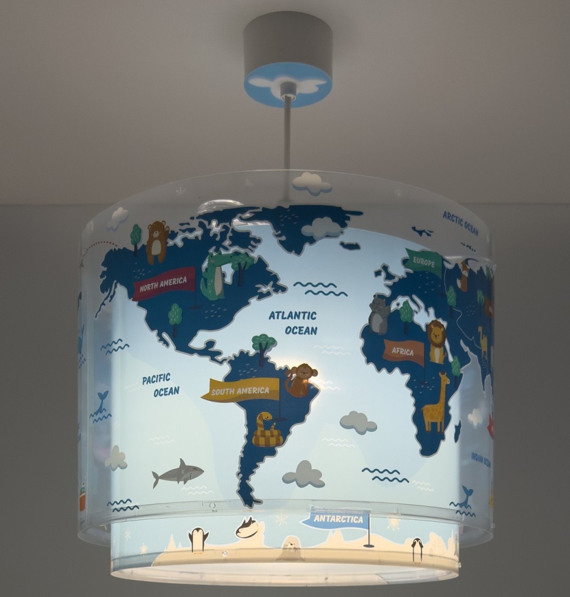 Dalber 40672 - Детски полилей WORLD 1xE27/15W/230V син