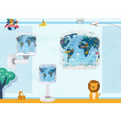 Dalber 40672 - Детски полилей WORLD 1xE27/15W/230V син