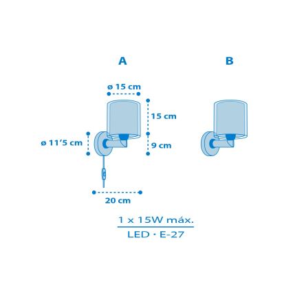 Dalber 40679 - Детска стенна лампа WORLD 1xE27/15W/230V синя