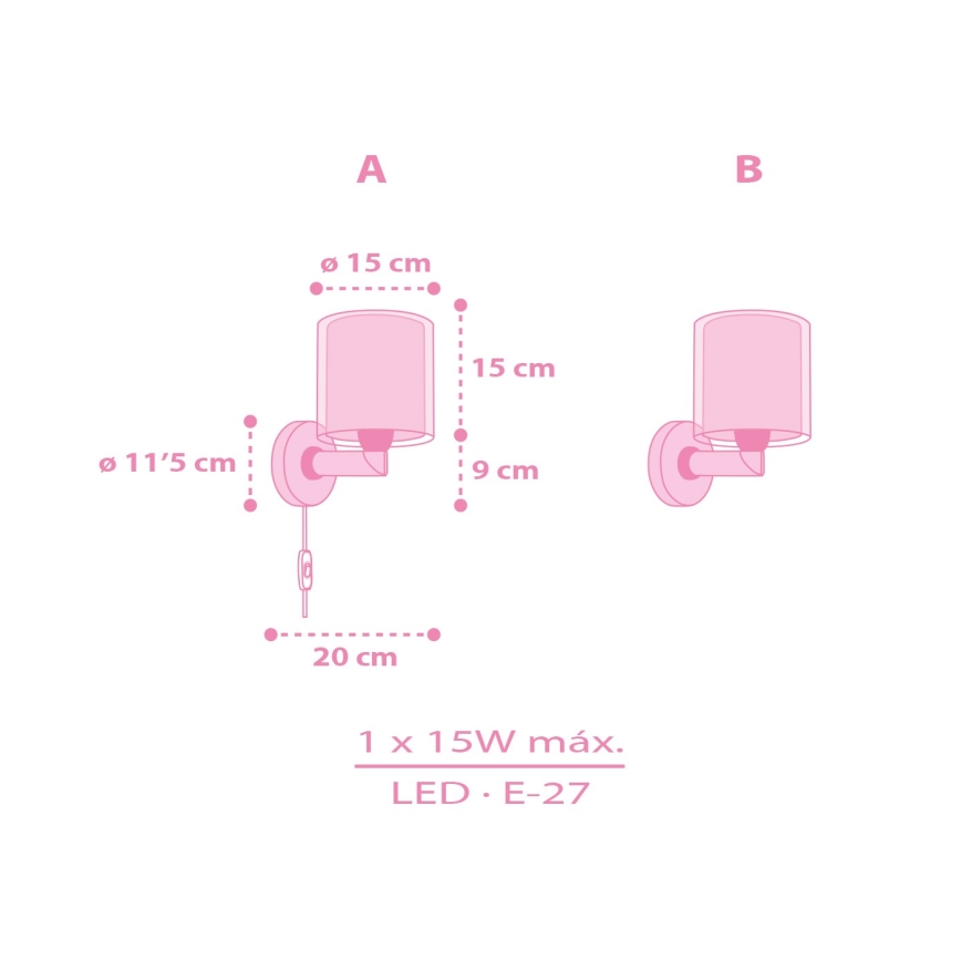 Dalber 41259 - Детска стенна лампа HELLO KITTY&FRIENDS 1xE27/15W/230V розова