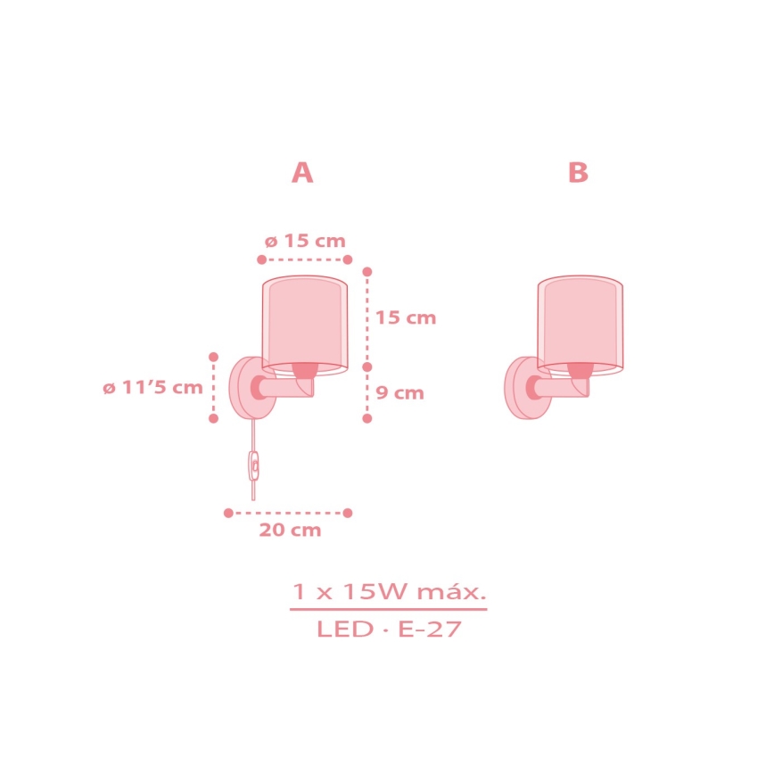 Dalber 41769S - Детска стенна лампа KAWAII FRIENDS 1xE27/15W/230V розова