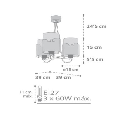Dalber 61687 - Детски полилей BABY TRAVEL 3xE27 / 60W / 230V