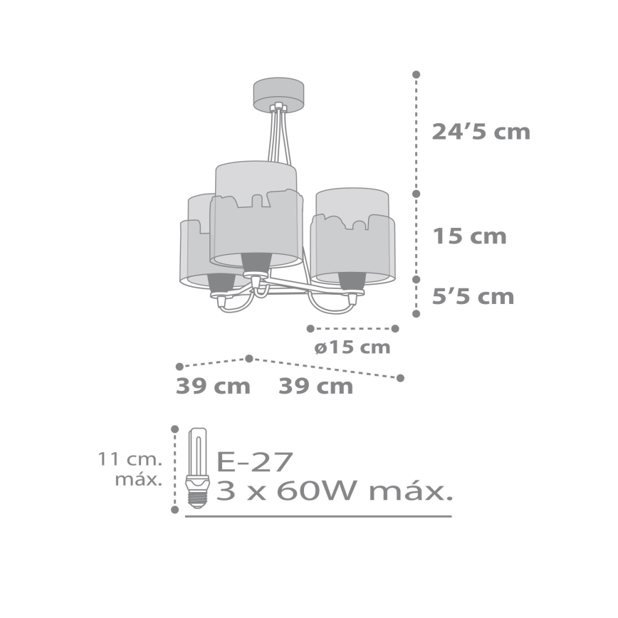 Dalber 61687 - Детски полилей BABY TRAVEL 3xE27 / 60W / 230V