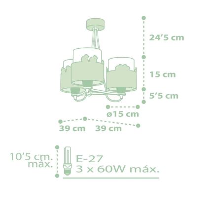 Dalber 61717H - Детски полилей SWEET LOVE 3xE27/60W/230V зелен