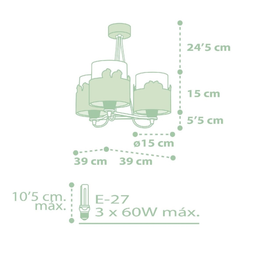 Dalber 61717H - Детски полилей SWEET LOVE 3xE27/60W/230V зелен