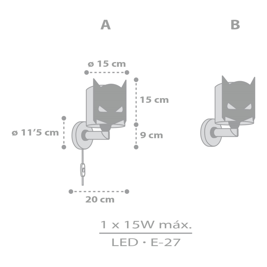 Dalber 61809 - Детски аплик DARK HERO 1xE27/15W/230V